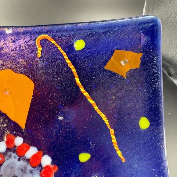 Hand Made Dichroic Fused Art Glass Square Dish Plate Christmas Decorated Vintage - Picture 9 of 15